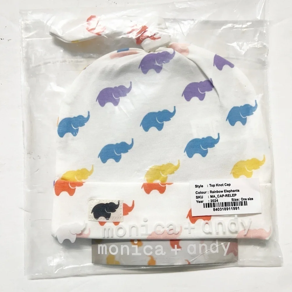 Monica & Andy Baby Unisex Rainbow Elephants Top Knot Hat One Size